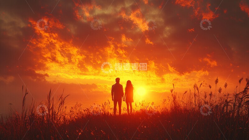 高清大图下载【趣麦麦图】山顶情侣背影1