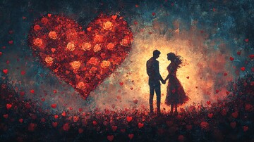 红心相框牵手恋人