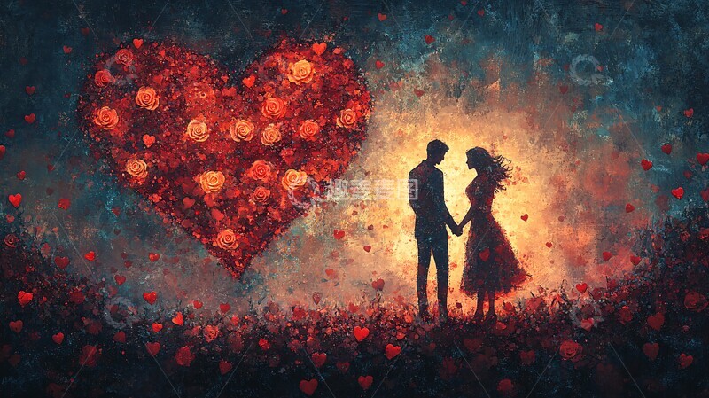 高清大图下载【趣麦麦图】红心相框牵手恋人