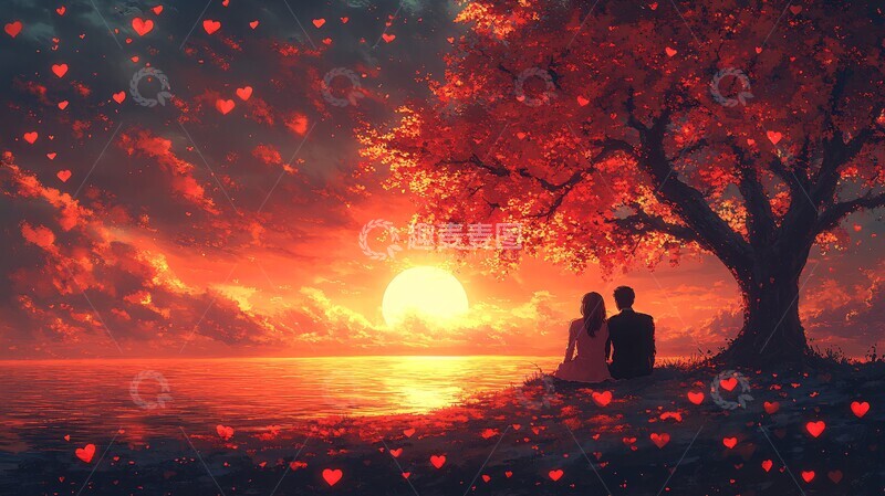 高清大图下载【趣麦麦图】恋人树下相依