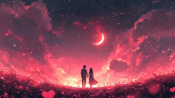 心形云朵月下恋人1