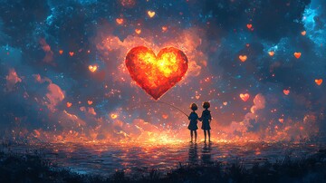 两个孩子云上钓心