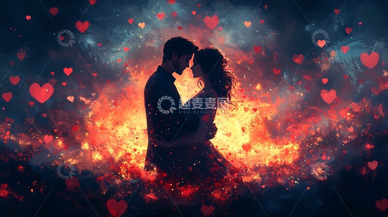 高清大图下载【趣麦麦图】情侣浪漫拥抱夕阳1