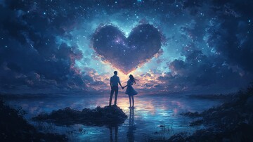 心形湖畔情侣剪影1