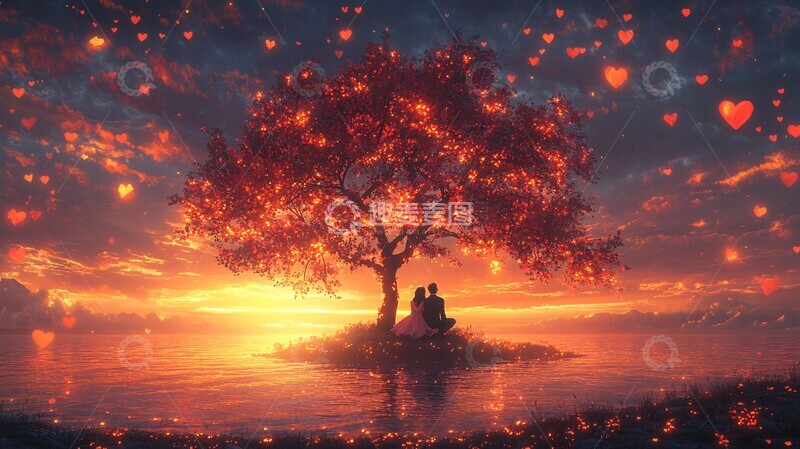 高清大图下载【趣麦麦图】恋人树下相依1