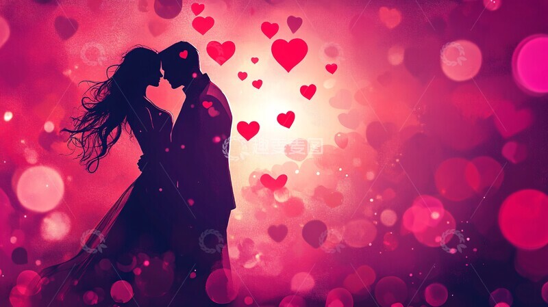 高清大图下载【趣麦麦图】浪漫情侣红心飞舞