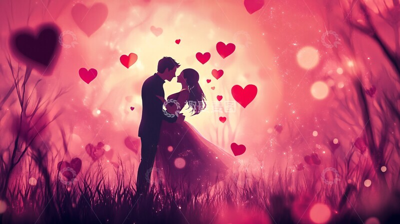 高清大图下载【趣麦麦图】浪漫情侣红心飞舞1