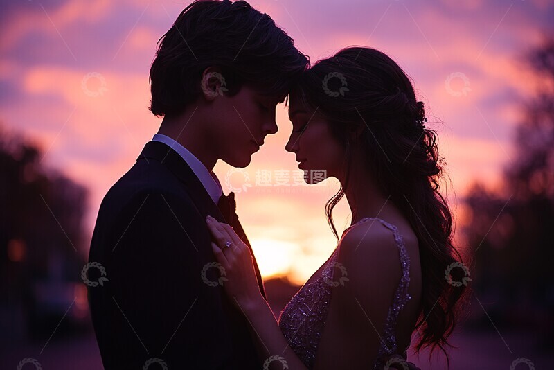 高清大图下载【趣麦麦图】-夕阳下的恋人相拥2