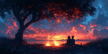 树下情侣背影火堆2