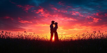 情侣剪影夕阳下亲吻2