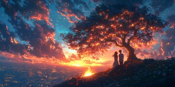 树下情侣背影火堆3