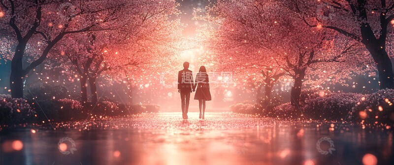 高清大图下载【趣麦麦图】樱花树下牵手续缘