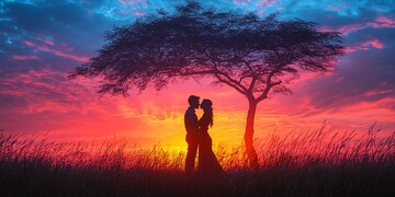 情侣剪影夕阳下亲吻1