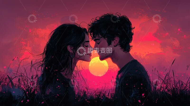 高清大图下载【趣麦麦图】初恋夕阳之吻