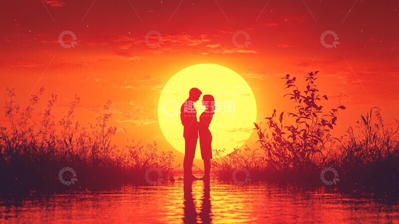 高清大图下载【趣麦麦图】-夕阳下的情侣3
