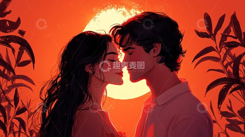 高清大图下载【趣麦麦图】初恋夕阳之吻1