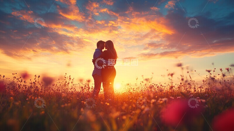 高清大图下载【趣麦麦图】恋人相拥夕阳下3