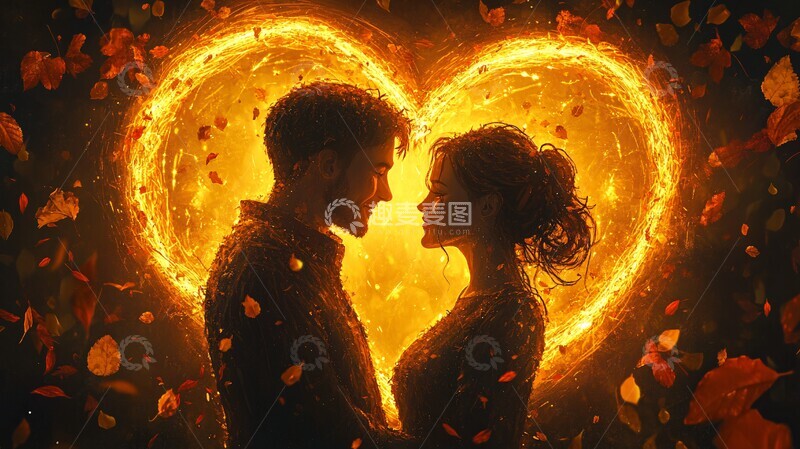 高清大图下载【趣麦麦图】秋叶环绕的拥抱3