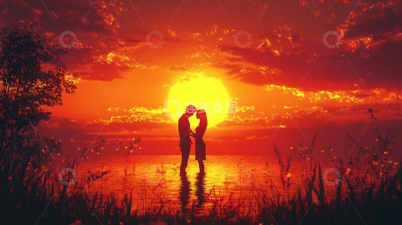 高清大图下载【趣麦麦图】夕阳下的情侣1