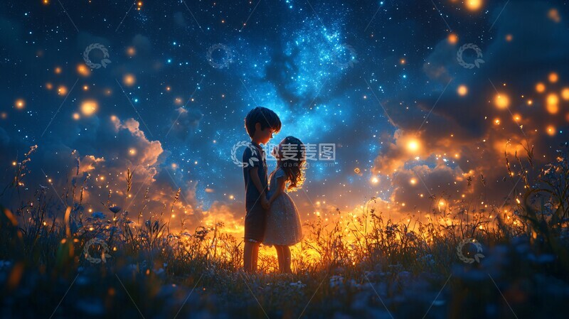 高清大图下载【趣麦麦图】男孩女孩星空下