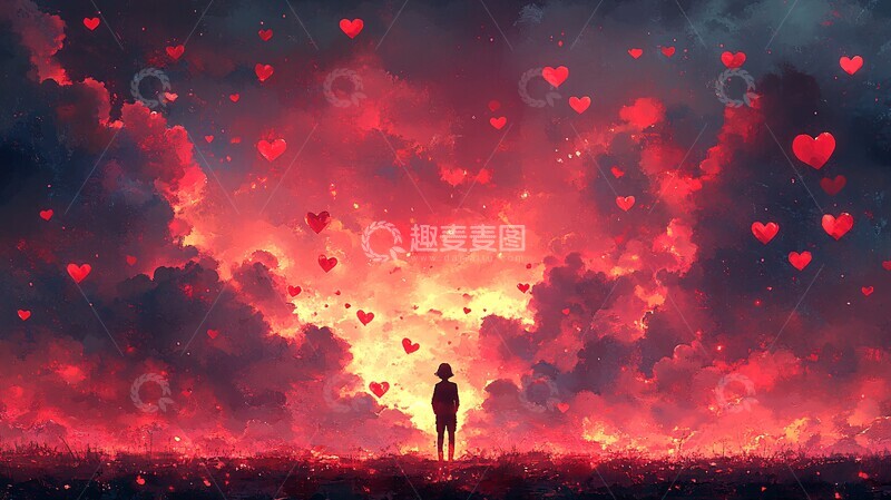 高清大图下载【趣麦麦图】漂浮心形气球云朵1