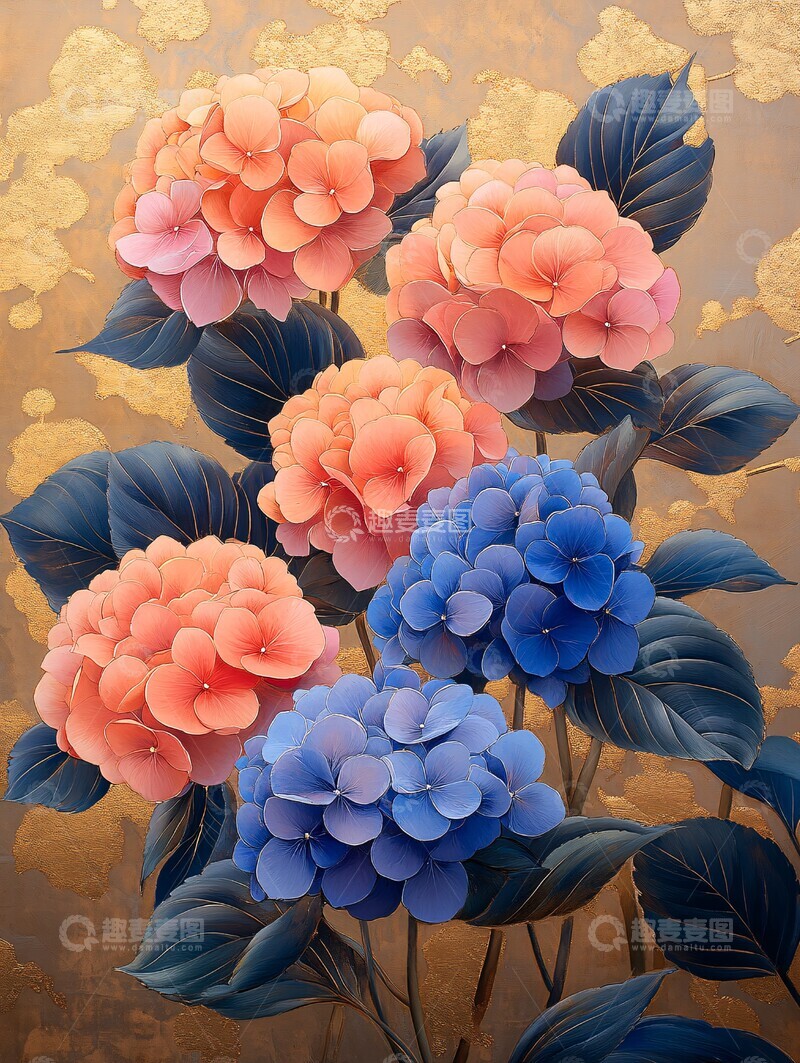 高清大图下载【趣麦麦图】粉紫绣球与蓝百合2