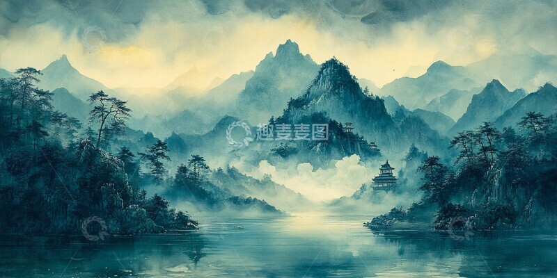 高清大图下载【趣麦麦图】青山隐云间青山云间绿色