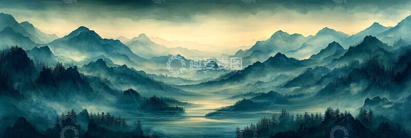 高清大图下载【趣麦麦图】山水墨韵山水河流年轮2