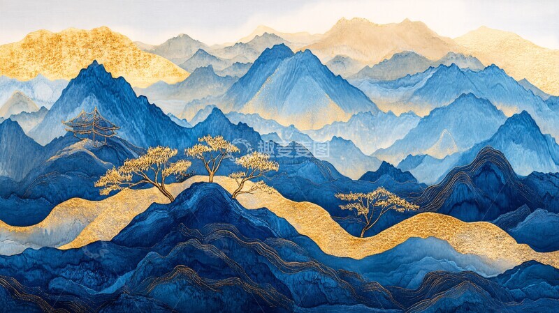 高清大图下载【趣麦麦图】金蓝山景刺绣3