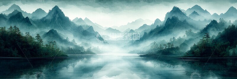 高清大图下载【趣麦麦图】山水墨韵山水河流年轮3