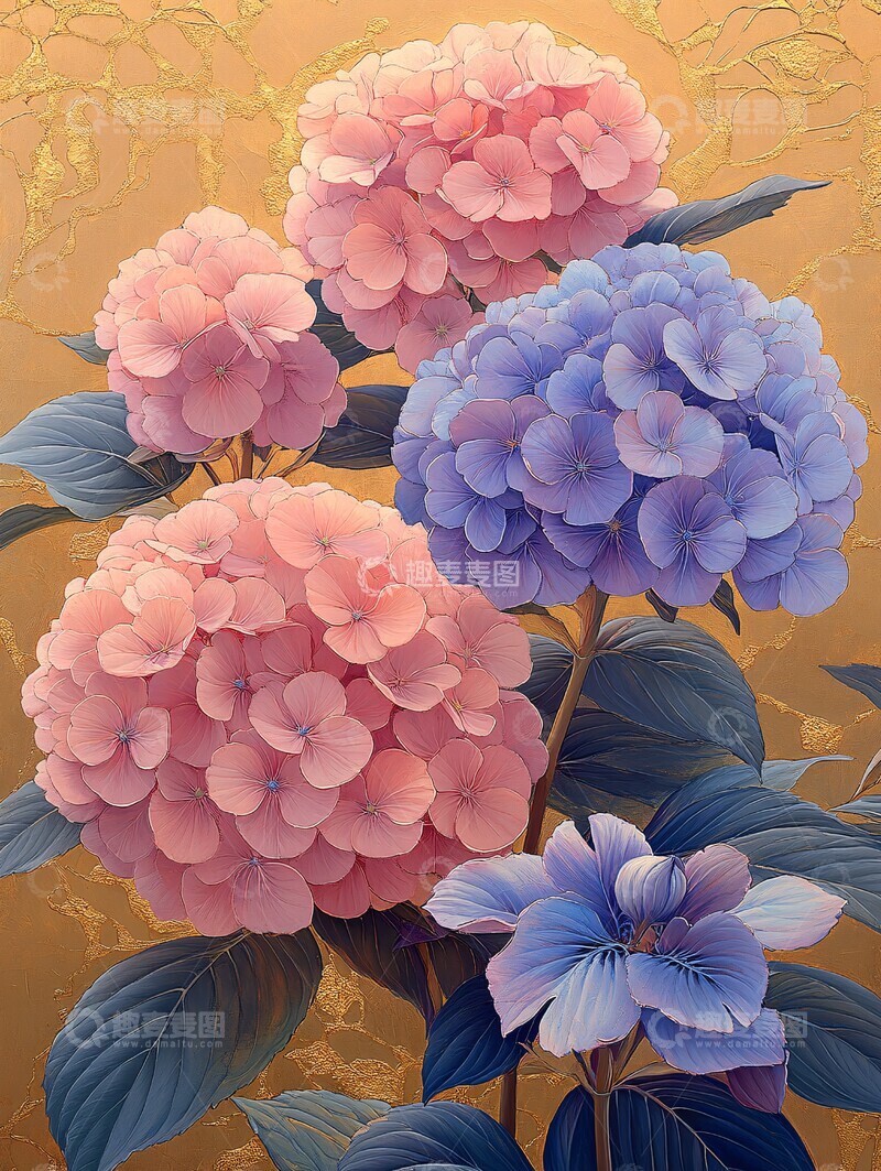 高清大图下载【趣麦麦图】粉紫绣球与蓝百合