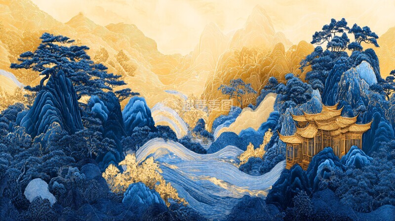 高清大图下载【趣麦麦图】金蓝山景刺绣1