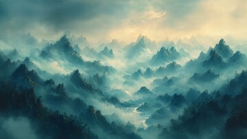 山云溪流图溪流蓝色绿色1