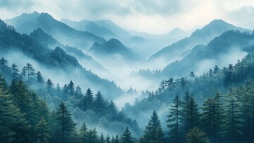 雾中山崖山崖雾气绿色2