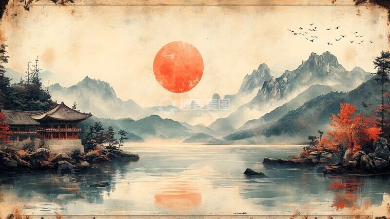 高清大图下载【趣麦麦图】韩国传统风景纹理1