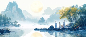 中秋月下山水图3