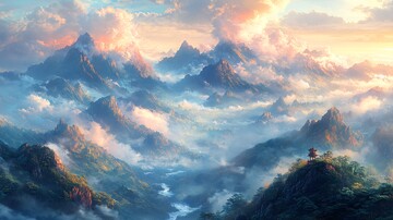 山云溪流图溪流蓝色绿色3