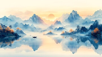 山水湖面小舟图2