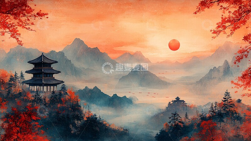 高清大图下载【趣麦麦图】韩国传统风景纹理