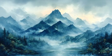 青山隐云间青山云间绿色1