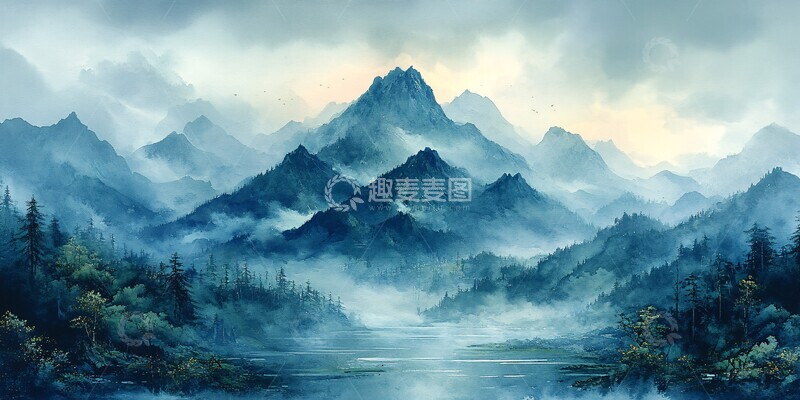 高清大图下载【趣麦麦图】青山隐云间青山云间绿色1