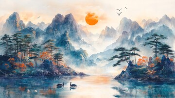 四季山水图四季山水松树