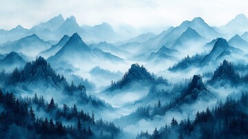 雾中山崖山崖雾气绿色