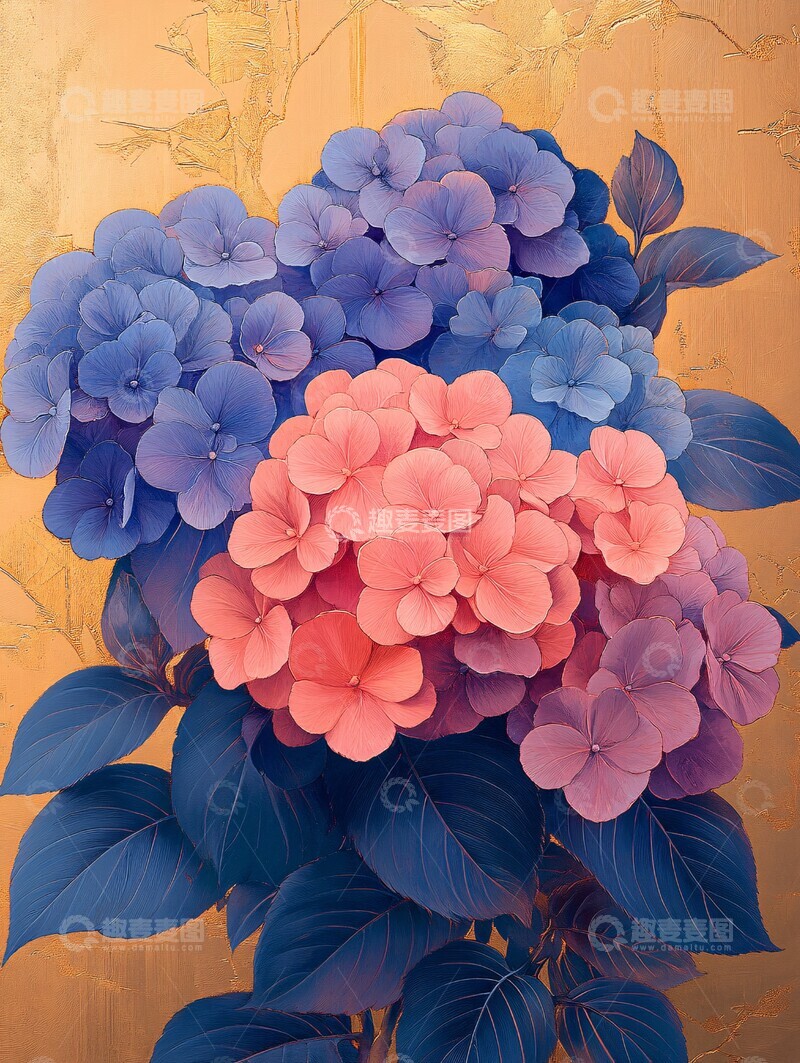 高清大图下载【趣麦麦图】粉紫绣球与蓝百合1