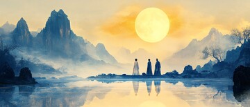 中秋月下山水图