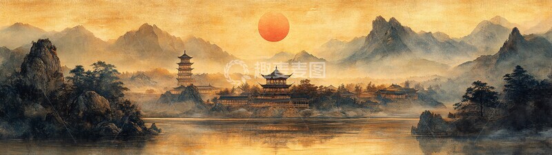 高清大图下载【趣麦麦图】山水亭塔月夜图2