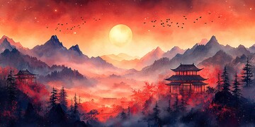 竹林温泉山水图1