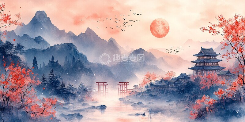 高清大图下载【趣麦麦图】竹林温泉山水图2