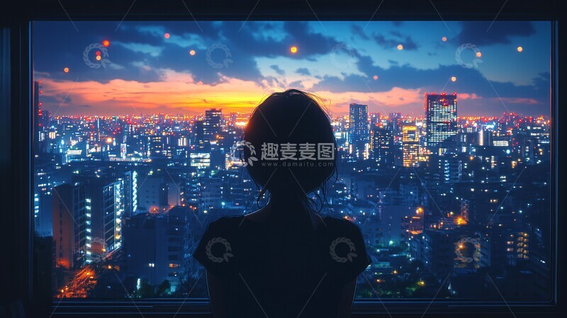 高清大图下载【趣麦麦图】女孩凝望夜空2