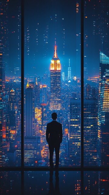 西装男背影城市夜景2